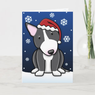 Carte de Noël Kawaii Black White Bull Terrier