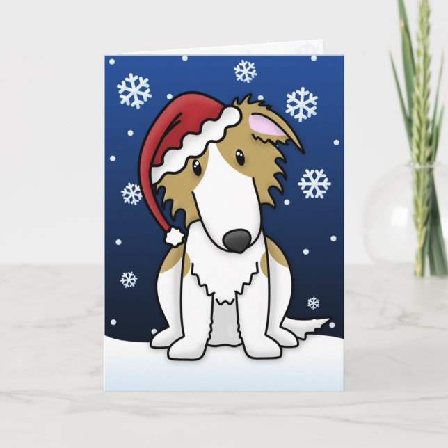 Carte de Noël Kawaii Borzoi (Devant)