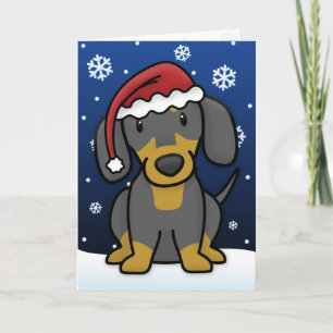 Carte de Noël Kawaii Dachshund (Noir et Tan)