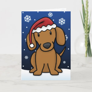 Carte de Noël Kawaii Dachshund (rouge)