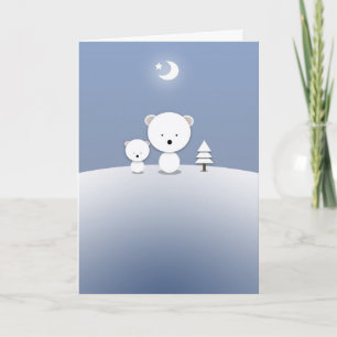 Carte de Noël Kawaii Polar Bears Moon Star