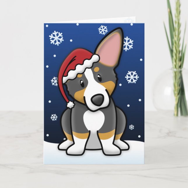 Carte de Noël Kawaii Tri Pembroke Welsh Corgi (Devant)