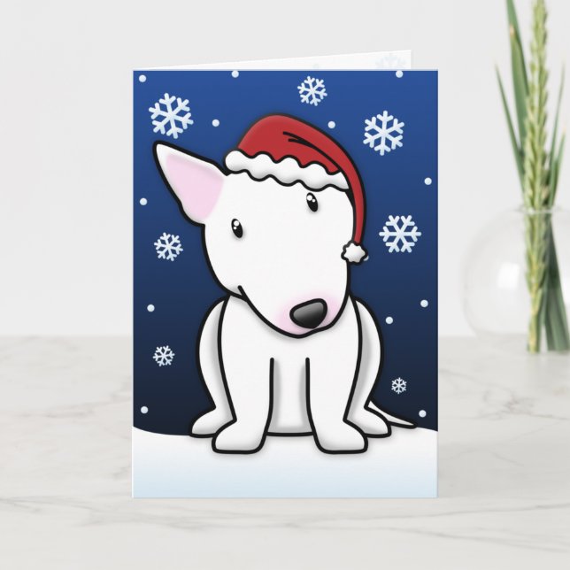 Carte de Noël Kawaii White Bull Terrier (Devant)