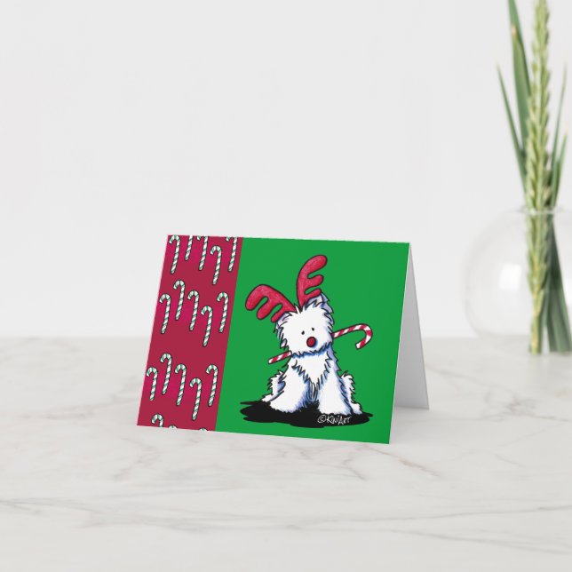 Carte de Noël KiniArt Westie Reindeer (Devant)