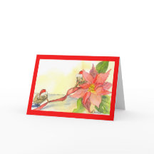 Carte de Noël Kiwi et Poinsettia avec ruban