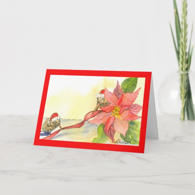 Carte de Noël Kiwi et Poinsettia avec ruban (Devant)