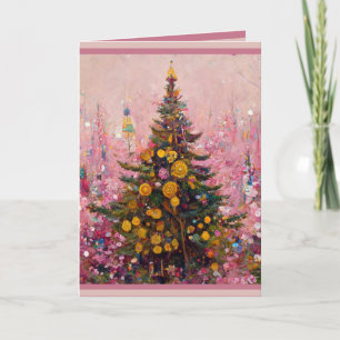 Carte de Noël Klimt style droll humour rose arbre