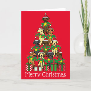 Carte de Noël Labrador Arbre de Noël Quatre Rouges