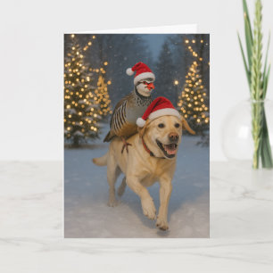 Carte de Noël Labrador jaune et Perdrix