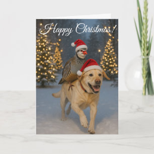 Carte de Noël Labrador jaune et Perdrix