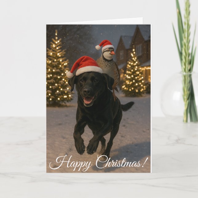 Carte de Noël Labrador noir et Perdrix (Devant)