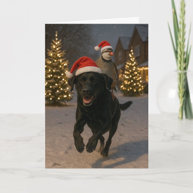 Carte de Noël Labrador noir et Perdrix (Devant)