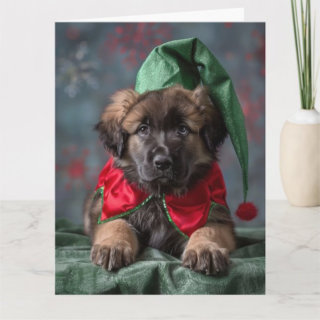 Carte de Noël Leonberger Elf Puppy (Devant)
