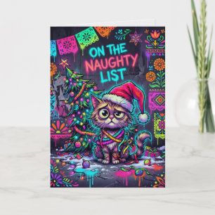 Carte de Noël Liste Vilains – Chat Néon Graffiti