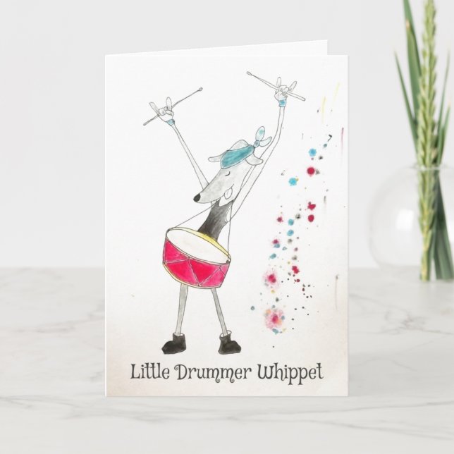 Carte de Noël Little Drummer Whippet (Devant)