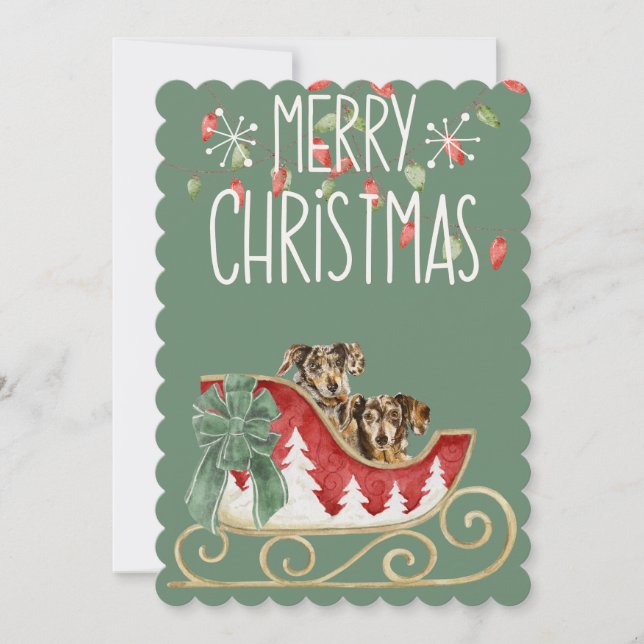 Carte de Noël Long Cheveux Dachsund (Devant)