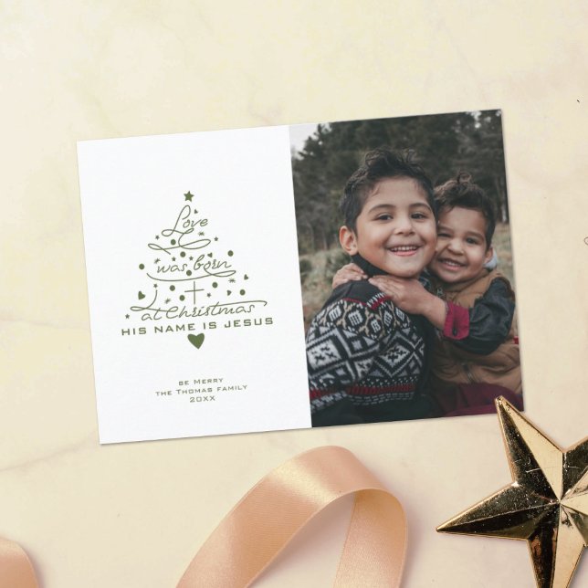Carte de Noël Love Was Born Tree (Créateur téléchargé)