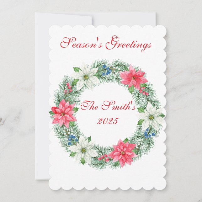 Carte de Noël luxe poinsettia ondulée à plat (Devant)