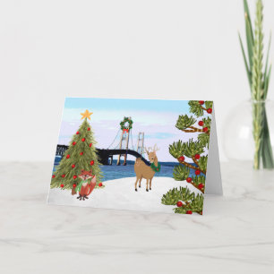 Carte de Noël Mackinac Bridge avec Fox