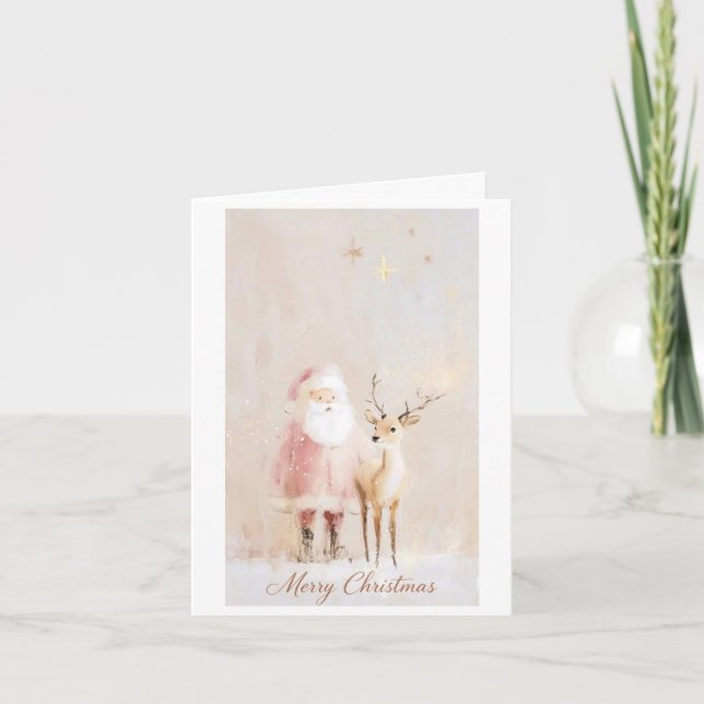 Carte de Noël magique de Santa et rennes (Devant)