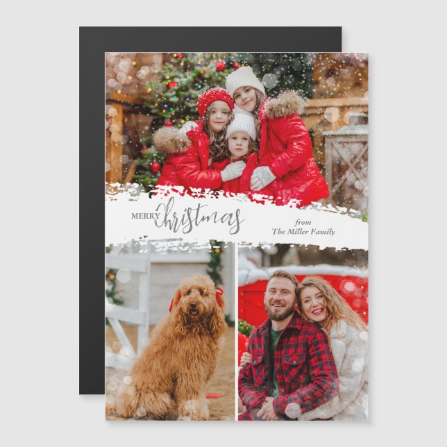 Carte de Noël magnétique avec 3 photos (Devant / Derrière)