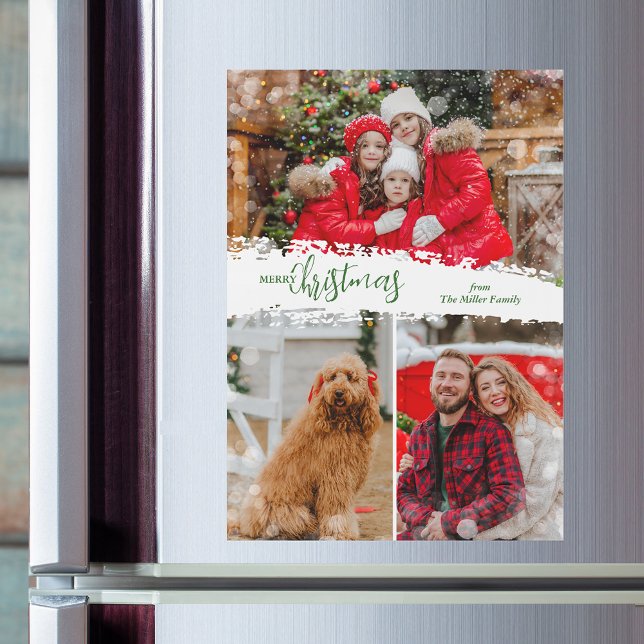 Carte de Noël magnétique avec 3 photos (Merry Christmas 3 Photo Magnetic Holiday Cards)