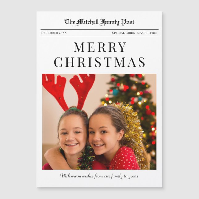 Carte de Noël magnétique joyeux Noël de journal (Devant)