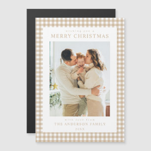 Carte de Noël magnétique photo Beige Gingham