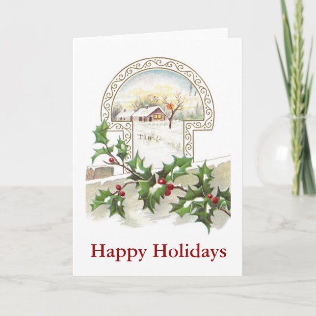 Carte de Noël Maison et Holly (Devant)