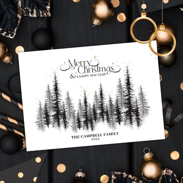 Carte de Noël Majestic Trees (Majestic trees crowned with shimmering gold stars makes this the perfect Christmas card this holiday)