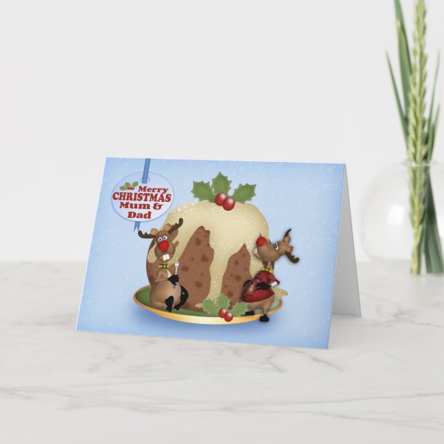 Carte De Noël Maman Et Papa Avec Pudding & Reinded (Devant)