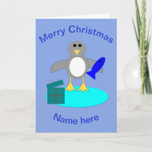 Carte de Noël : Manchot Pêcheur Joyeux Noël
