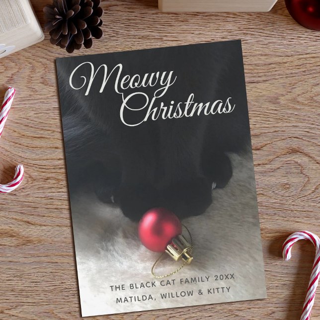 Carte de Noël Meowy Black Cat (Purrfect holiday card to send from your black cat (and the rest of their family) Just add your name)