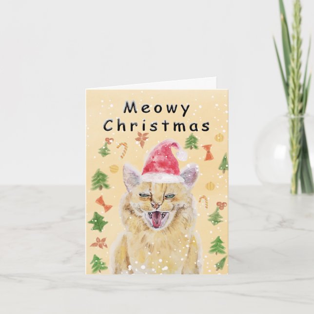 Carte de Noël Meowy chat angélique mais mignon (Devant)