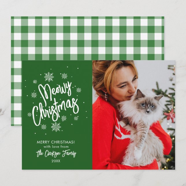 Carte de Noël Meowy Flocon de Neige Mignon pour An (Devant / Derrière)