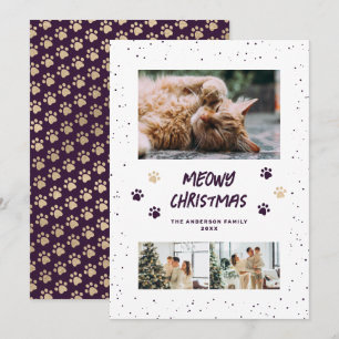 Carte de Noël Meowy Photo Gold Violet Paws