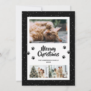 Carte de Noël Meowy Photo Neige Pattes Noir 3