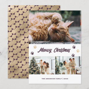 Carte de Noël Meowy Photo Purple Gold