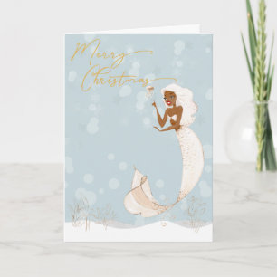 Carte de Noël Mermaid Merry Christmas Gold 