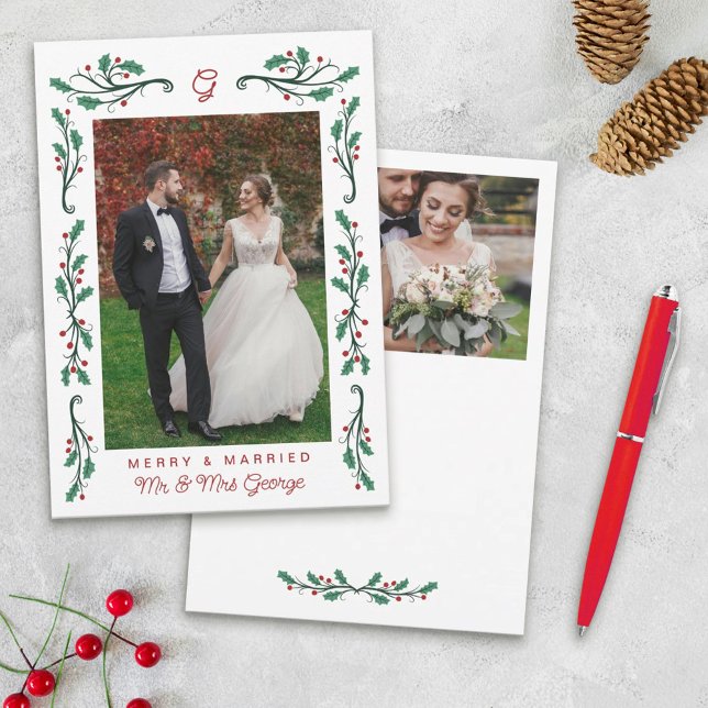 Carte de Noël « Merry & Married » avec cadre de ho (Créateur téléchargé)