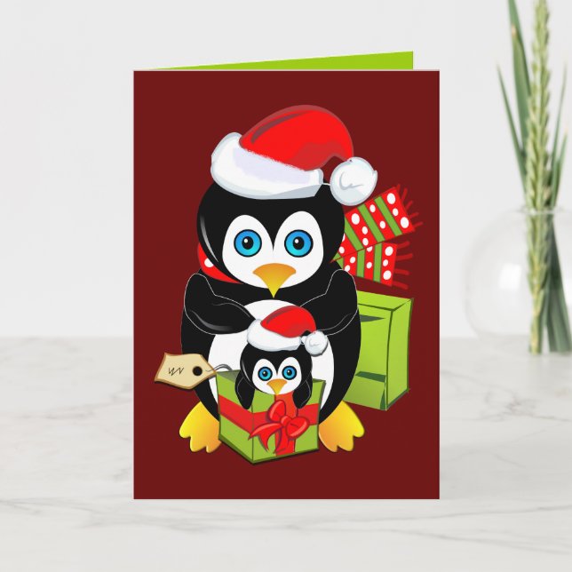 Carte de Noël mignonne avec les pingouins et le (Devant)