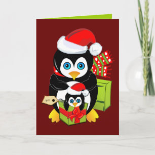 Carte de Noël mignonne avec les pingouins et le