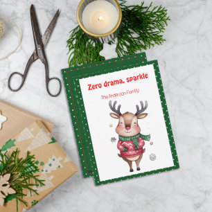 Carte de Noël mignonne avec renne drôle en vert