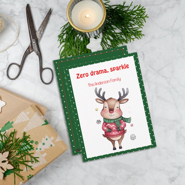 Carte de Noël mignonne avec renne drôle en vert (Créateur téléchargé)