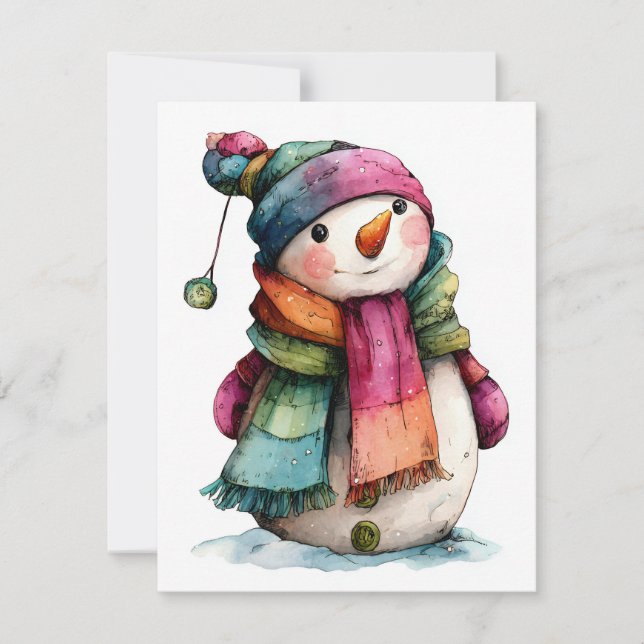 Carte de Noël mignonne avec un bonhomme de neige e (Devant)
