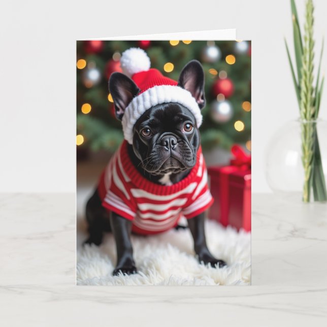 Carte de Noël mignonne de Bouledogue Français (Devant)