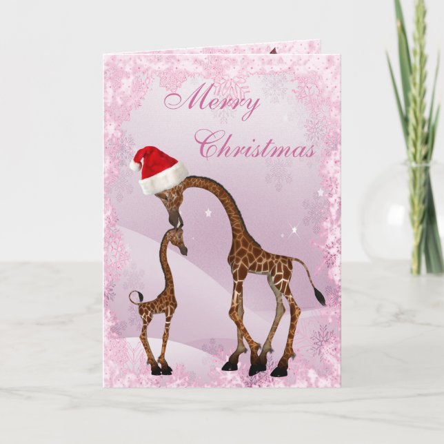 Carte de Noël mignonne de girafe de maman et de (Devant)