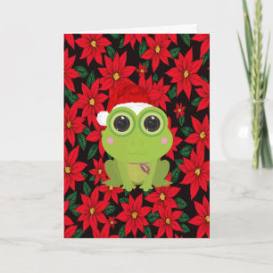 Carte de Noël mignonne de grenouille sur Poinsetti