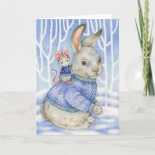Carte de Noël mignonne de lapin et de souris