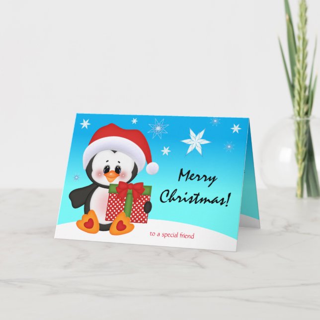 Carte de Noël mignonne Drôle Penguin Cadeau (Devant)